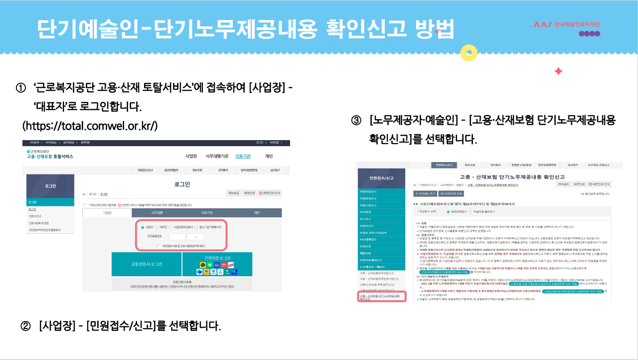 단기예술인: 단기노무제공내용 확인신고 안내 pdf 이미지